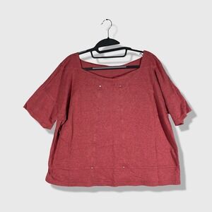 Eileen Fisher Linen Knit Top Womens Medium‎ Red Minimalist Lagenlook Sustainable